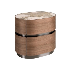 Noptiera cu sertare furnir de nuc cu blat marmura portelanata Walnut - Img 3