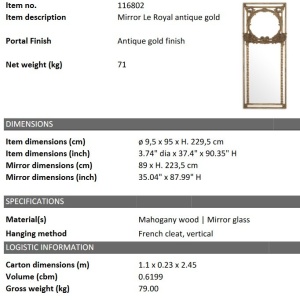 Oglinda design LUX din lemn de mahon sculptat manual Le Royal, auriu antic - Img 2