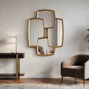 Oglinda perete design geometric QUADRA 90cm auriu - Img 2