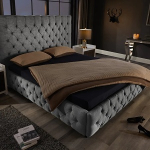 Pat elegant tapitat cu tesatura gri, PARIS CHESTERFIELD 180x200cm - Img 2