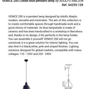 Pendul cu abajur ceramic realizat manual VENICE 200, albastru 161104 universul-luminii.ro