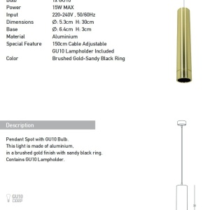 Pendul cu Spot stil minimalist GU10 Tube auriu 155244 universul-luminii.ro