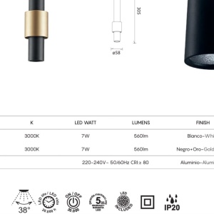 Pendul LED design minimalist 7W 3000K CLIFTON negru/ auriu MA-8565 - Img 2