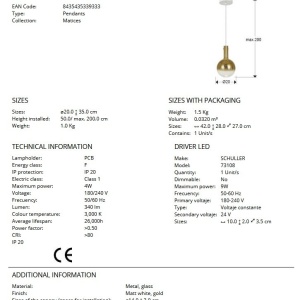 Pendul LED design modern Matices alb/auriu 224974 universul-luminii.ro