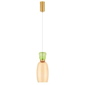 Pendul LED, Lustra design modern Pluma verde deschis/ galben