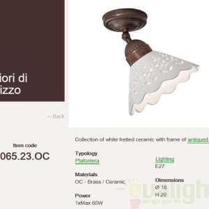 Plafonier rustic fabricat manual diametru 18cm Fiori di Pizzo 065.23.OC 53944 universul-luminii.ro