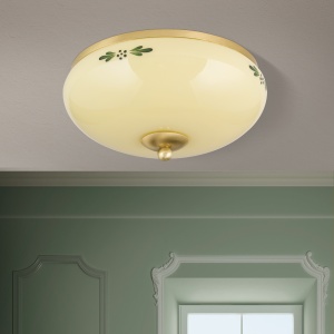 Plafoniera clasica Landhaus 28cm alama satin/ sticla champagne decor verde 99244 universul-luminii.ro