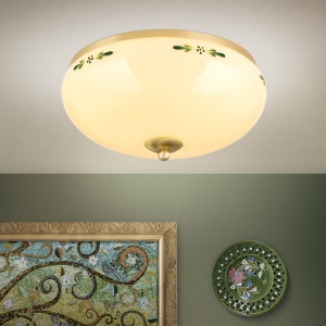 Plafoniera clasica Landhaus 35cm alama satin/ sticla champagne decor verde 99254 universul-luminii.ro