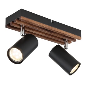 Plafoniera cu 2 spoturi directionabile metal negru lemn KAYDEN