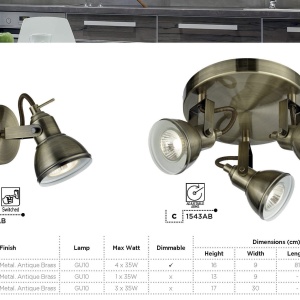 Plafoniera cu 3 spoturi directionabile Focus alama antic 1543AB SRT 74904 universul-luminii.ro