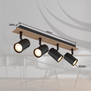 Plafoniera cu 4 Spoturi directionabile LINCA natur/negru 240204 universul-luminii.ro
