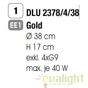 Plafoniera eleganta cristal K9 diam. 38cm Gloria DLU 2378/4/38 gold OR 47244 universul-luminii.ro