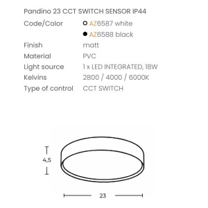 Plafoniera LED CCT, Protectie IP44, Senzor de miscare, PANDINO 23cm alb - Img 2