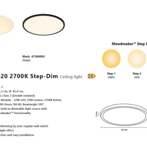 Plafoniera LED design slim, 3-step MOODMAKER, 2700K, Oja 42 negru 118094 universul-luminii.ro