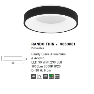 Plafoniera LED moderna 38cm RANDO THIN negru NVL-9353831 76434 universul-luminii.ro