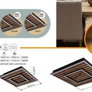 Plafoniera LED riflaj MDF cu efect de lemn WOODY 30x30cm 249594 universul-luminii.ro