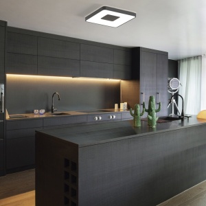 Plafoniera LED Smart dimabila cu telecomanda COIN 54x54cm neagra 132414 universul-luminii.ro