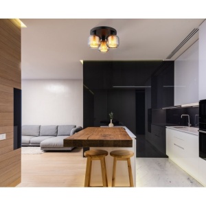 Plafoniera neagra cu sticla fumurie XIA pentru living 248044 universul-luminii.ro