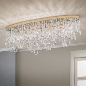 Plafoniera ovala din alama si cristale Schöler Kristalldesign 110x25cm, gold