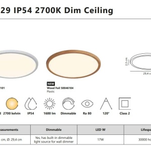 Plafoniera slim pentru baie IP54 LED dimabil 2700K Oja 29 Wood Foil 134044 universul-luminii.ro