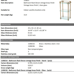 Raft design LUX pentru baie sau sufragerie Rack Devon alama vintage - Img 4