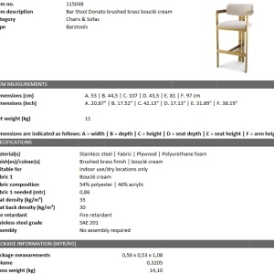 Scaun bar design LUX Donato, boucle crem 115048 HZ - Img 6