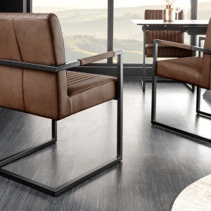 Scaun cu brate design retro Big Aston piele naturala maro vintage - Img 6