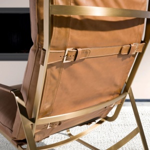 Scaun cu brate LUX design italian Cowhide camel - Img 7