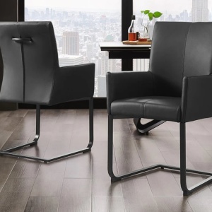 Scaun cu brate, Metal, Piele Naturala, Negru, SAMSON A-45176 VC - Img 5