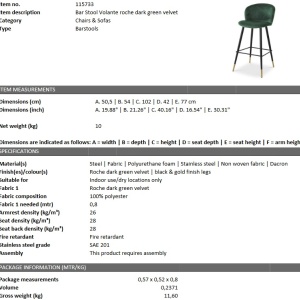 Scaun de bar design elegant LUX Volante, verde inchis 115733 HZ - Img 6