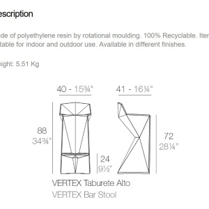 Scaun de bar design modern, exterior, interior, VERTEX BAR STOOL 51030 Vondom - Img 2