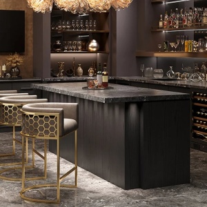 Scaun de bar ELEGANCE catifea bej, otel inoxidabil auriu - Img 3