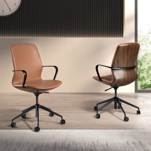 Scaun de birou modern piele sintetica si furnir de nuc Brown - Img 6