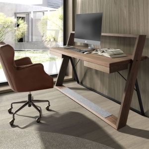 Scaun de birou pivotant design LUX, Piele Naturala, Dark brown - Img 9