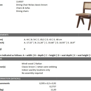 Scaun design clasic din lemn si rattan Niclas, maro 114507 HZ - Img 2
