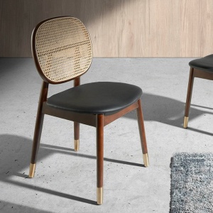 Scaun design LUX din lemn cu spatar de rattan Walnut AC 4093-DC1599