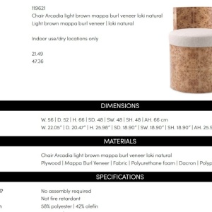 Scaun design LUX, Furnir Burl Mappa, Maro, Arcadia - Img 10