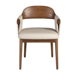 Scaun dining imitatie de piele crem si lemn Walnut - Img 5