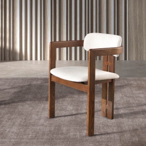 Scaun dining material textil alb-galbui si lemn Off-white
