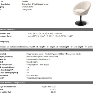 Scaun pivotant design elegant LUX O'Neill, boucle crem 114953 HZ - Img 6