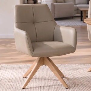 Scaun pivotant lemn de stejar, piele naturala taupe ALMARA