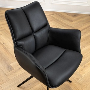 Scaun pivotant modern, Piele Naturala, Negru, PAPILLON - Img 5