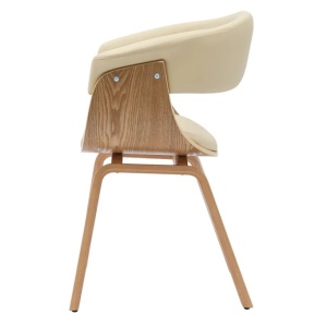 Scaun retro imitatie piele bej crem, lemn furniruit ORGANIC - Img 2