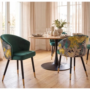 Set 2 scaune MAISON CLASSIQUE catifea verde, model floral - Img 3