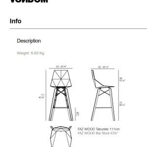 Set 4 scaune de bar de interior design modern premium FAZ CHAIR lemn 54301 - Img 8