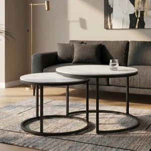Set de 2 masute cu blat ceramic alb ELEGANCE 75cm