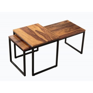 Set de 2 masute design industrial Elements Long Sheesham