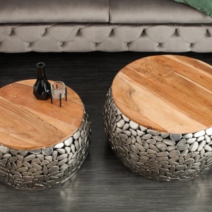 Set de 2 masute design unicat Stone Mosaic, argintiu A-41433 VC - Img 3