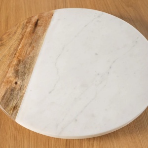 Set de 2 placi turnante, Farfurii decorative, Marmura alba, Lemn, SERVANT 50cm - Img 2
