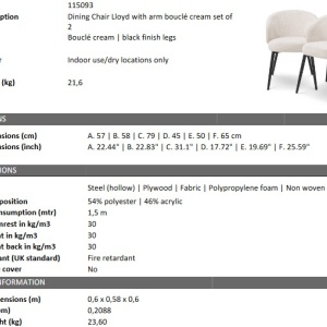 Set de 2 scaune cu brate design LUX Lloyd, boucle crem 115093 HZ - Img 7